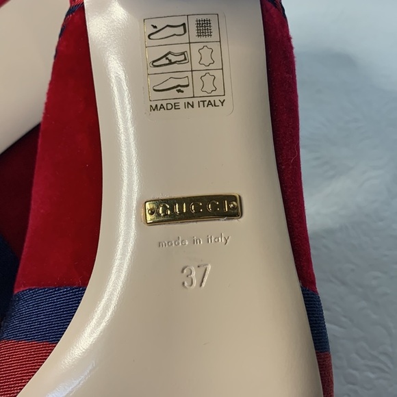 Gucci Red Velvet Sylvie Bow Mules w/ Crystal Embellished Heels - Picture 8 of 8